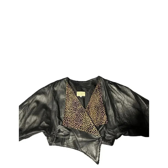 Giovinezza Moda Rocco D’Amelio BLACK LEATHER 80s Jacket Leopard Calf Hair Size M - Picture 11 of 12